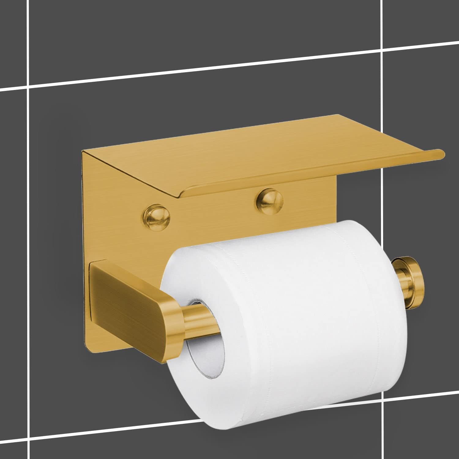 VAEHOLD Self Adhesive Toilet Paper Holder with Phone Shelf Stainless Steel Wall Mounted Toilet Paper Roll Holder