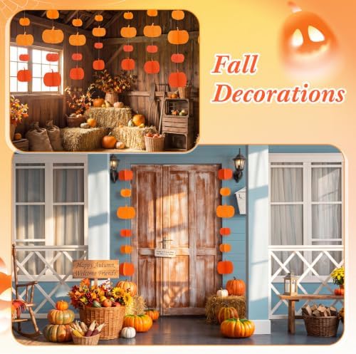 Irenare 24 Pcs Fall Pumpkin Hanging Decorations Felt Pumpkin Autumn Decor Two-Tone Decorative Hanging Ornament for Craft Home Office Autumn Thanksgiving Harvest Halloween Farmhouse Decor