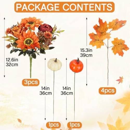 GTIDEA Fall Artificial Flowers, Fall Sunflowers Arrangements with Pumpkin