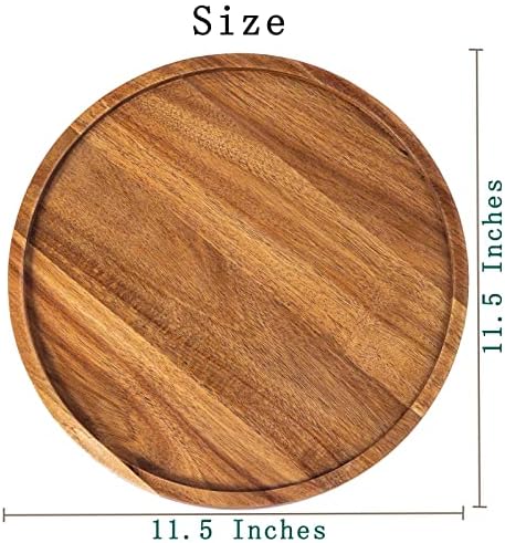 11.5 Inches Candle Holder Tray Home Decor, Round Wood Tray for Coffee Table, Small Wooden Serving Decorative Trays for Home