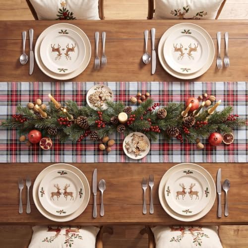 Softalker Christmas Checkered Table Runner, Red and White, 13 x 36 Inch