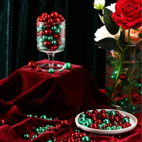 Junkin 300 Pcs Faux Pearl Vase Filler No Hole Beads, Red
