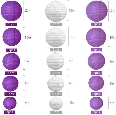 BEISHIDA Purple White Paper Lanterns 4/6/8/10/12 Inch Round Chinese Lamp