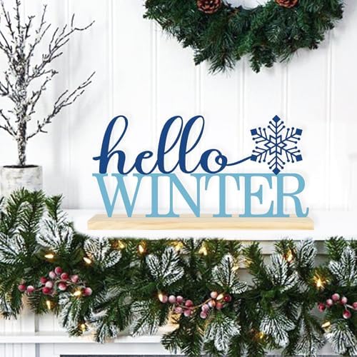Metal Hello Winter Snowflake Sign Decorations for Home Party Shelf Mantel