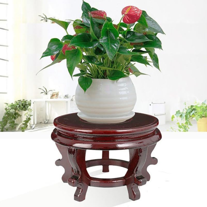 Wooden Plant Stand Indoor Flower Pot Holder Oriental Display Base / 0.77 Pounds / 6.3 Inch