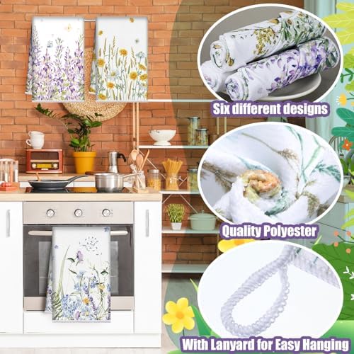Redbaker 6 Pcs Wildflower Kitchen Towels Floral Butterfly Dish Cloth Set