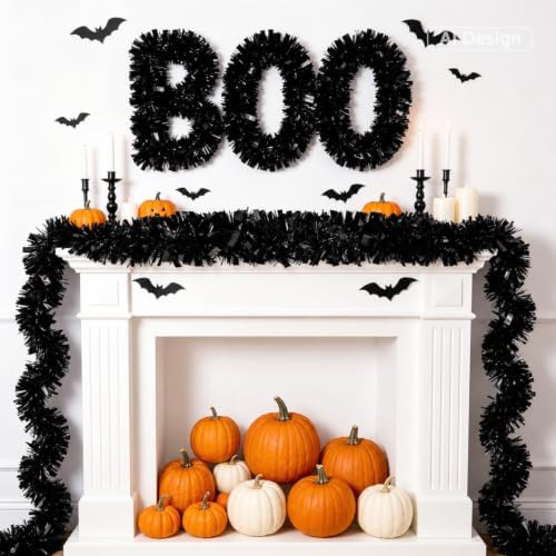 KINGLAKE Halloween Black Tinsel Garland 33 FT