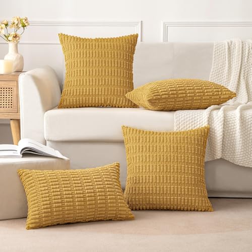 MIULEE Corduroy Decorative Throw Pillow Covers 20x20 Yellow Pack of 2