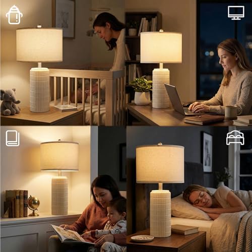PoKat 23’’ Dimmable Table Lamps Set of 2 with Remote for Living Room, White
