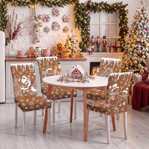 Moukeren 6 Pcs Christmas Chair Covers Gingerbread Dining Slipcovers