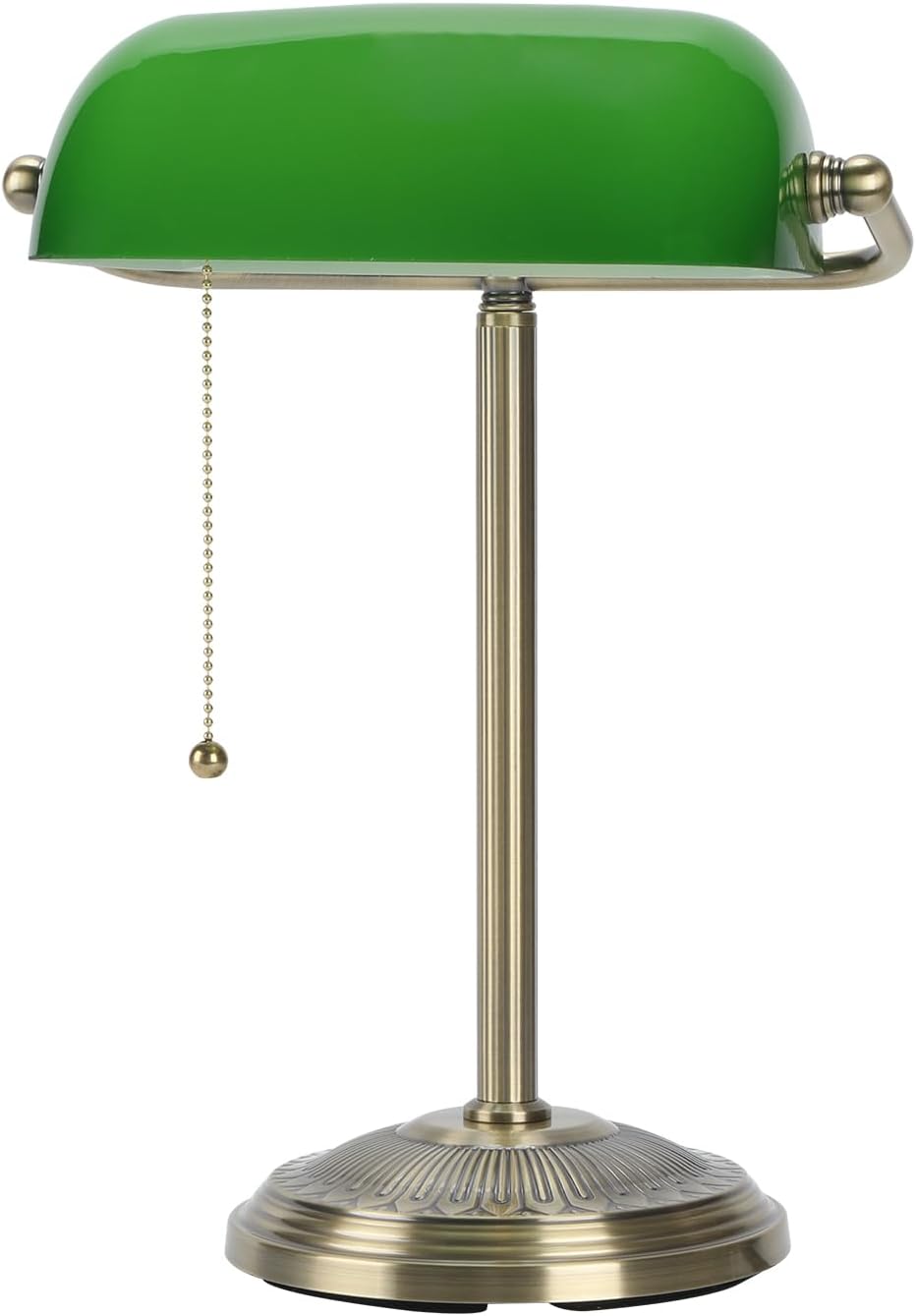 Bankers Lamp, Brass Finish with Pull Switch, Green Glass Shade | Classic Desk Lamp for Home, Office, Study, Piano