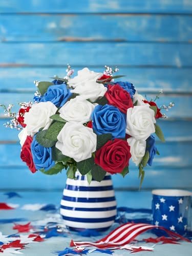 InnoGear Fake Roses 50 Pcs White Flowers Artificial Faux Foam Floral Decor