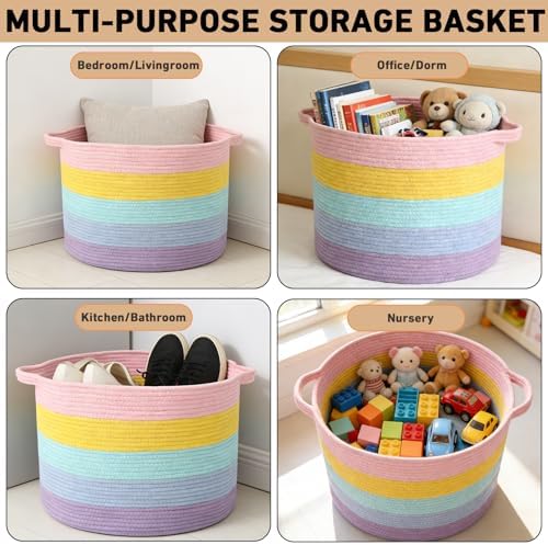 90L Large Blanket Basket,Rope Woven Laundry Basket-Colorful