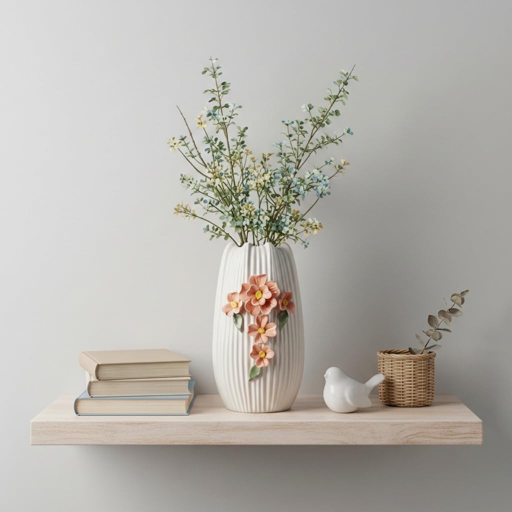 Modern Boho Ceramic Vases Home Decor / White and Orange / 9 Inch