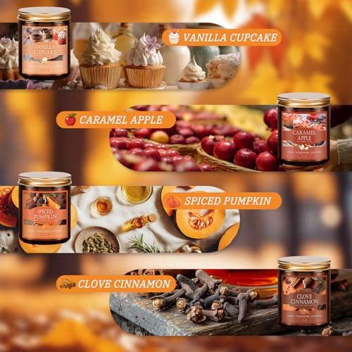 Fall Candles Set, 4 Pack Candles for Home Scented Natural Soy Wax, Autumn Gifts Set for Women Men, Fall Fragrance of