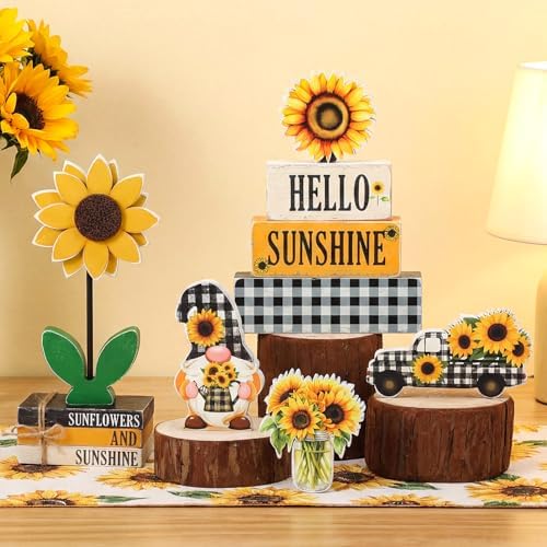 11 Pcs Sunflower Table Centerpiece Decorations, Wooden Stacked Sign