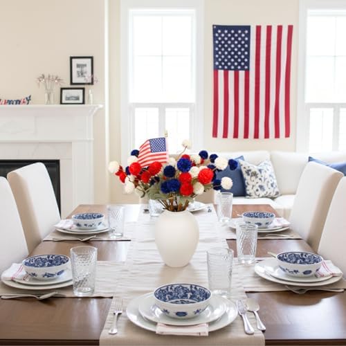 Red White and Blue Artificial Flower Arrangement 12 Stems with American Flag, 4th of July Table Decorations Centerpiece