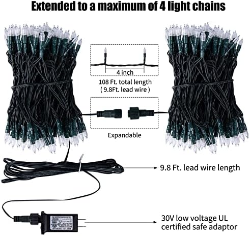2 Pack Christmas Mini Lights, 75 Feet 200 LED Warm White String Lights