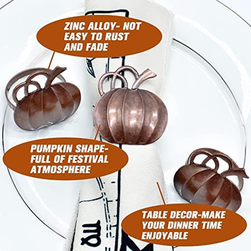 Halatool Thanksgiving Pumpkin Napkin Rings Set of 12, Alloy Fall Napkin Rings Halloween Dinner Tables Holders for Thanksgiving Weddings Holidays Gathering Dinner Party (Bronze)