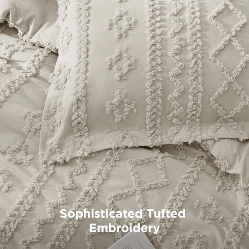 Bedsure Tufted Boho Comforter Set California King Size - Linen Boho Bed Set, GentleSoft™ 3 Pieces Farmhouse-Style