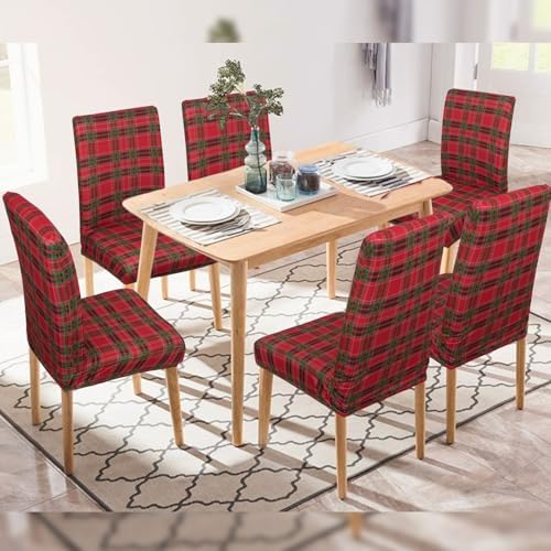 4Pcs Christmas Plaid Chair Covers Set - Stretch Elastic Edge, Removable Red Chair Protectors, Suitable for Dining Room/Kitchen Chairs