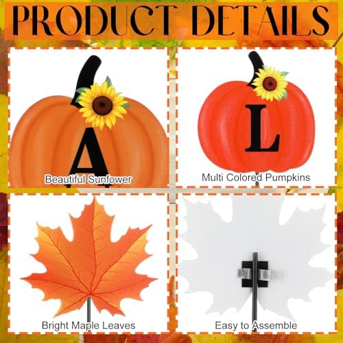 6 Pcs 12'' Fall Outdoor Decor Garden Stakes Fall Pumpkin Scarecrow Maple Leaves Metal Yard Sign Yard Stakes Outdoor Autumn Thanksgiving Decorations for Planter Lawn Patio Walkway Porch