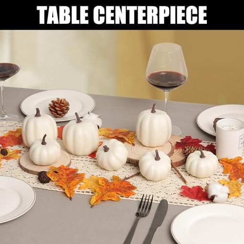 Artgar Pumpkin Decor - White Artificial Pumpkins - 8 PCS Foam Pumpkin Set