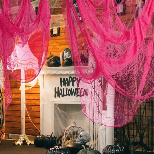 Whaline Halloween Pink Creepy Cloth 276 x 87 Inch Hot Pink Spooky Gauze Clothes Halloween Scary Decoration for Haunted Houses Party Supplies Indoor Outdoor