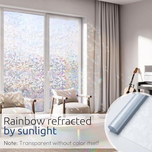 rabbitgoo Rainbow Window Privacy Film, Stained Glass Cling, 11.8" x 157.4"