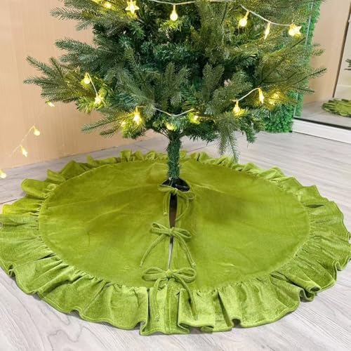 Velvet Christmas Tree Skirt Green 60 inch Ruffled Holiday Tree Skirt for Rustic Xmas Tree Decoration