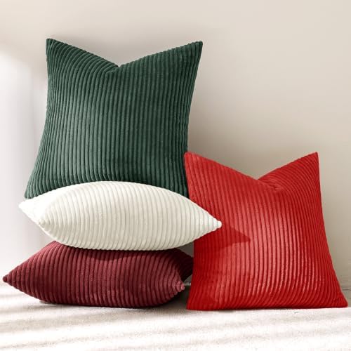 MIULEE Corduroy Decorative Throw Pillow Covers Christmas Red White 18x18
