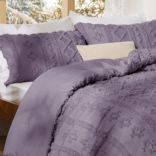 Bedsure Tufted Boho Comforter Set Twin Size - Grayish Purple Boho Bed Set, GentleSoft™ 2 Pieces Farmhouse-Style