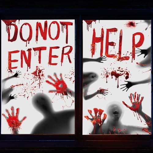 Bloody Halloween Window Cover Halloween Door Poster Decorations, Bloody Handprints Scary Silhouette, Bloody Window Indoor Décor for Party
