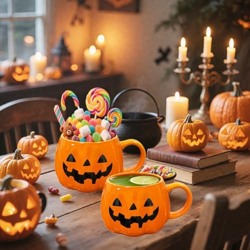 HS&ROXIN Halloween Mug Novelty Pumpkin Mug 3D Cute Ceramic Cup Halloween Coffee Cup Spooky Fall Decor and Christmas Birthdays Perfect Gifts for Kids and Adults Men Women (Orange)
