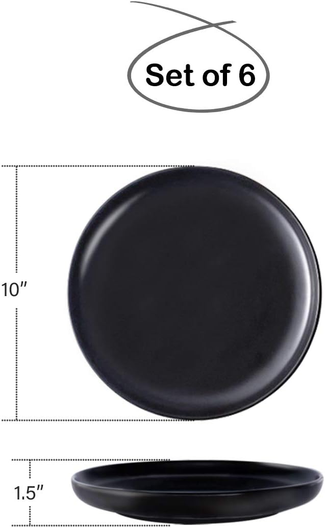 Matte Black Porcelain Dinner Plate, 10-Inch Large Elegant Round Serving Plate Set Perfect for Steak, Pasta, Dessert and