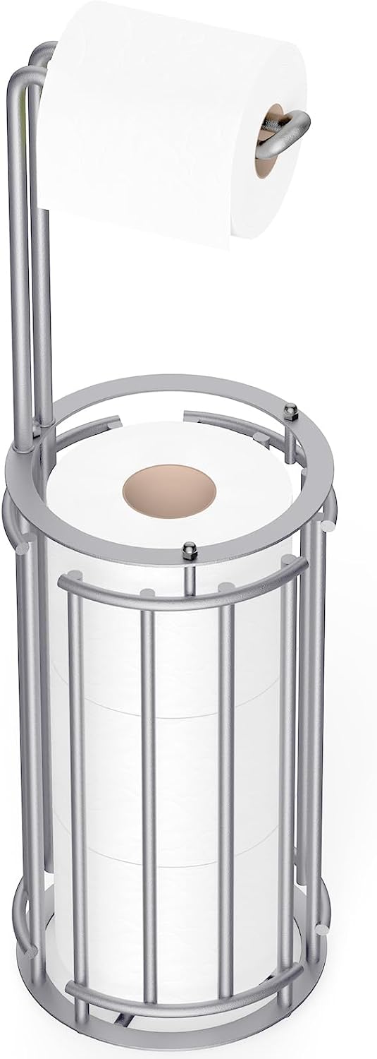 Meangood Toilet Paper Holder Stand and Tissue Paper Roll Dispenser for 4 Mega Rolls, Bathroom Free Standing Tissue Roll