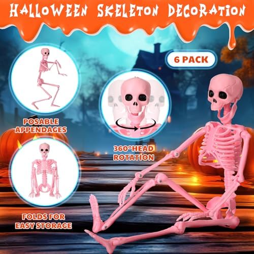 Geelin 6 Pack Halloween Pink Skeleton 16" Posable Hanging Decorations