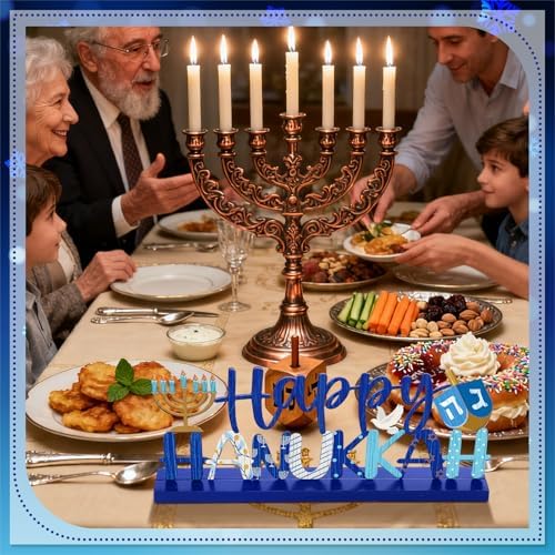 Cinnvoice Happy Hanukkah Table Decoration Farmhouse Chanukah Table Sign Centerpiece Signs Metal Letter Star of David Hanukkah Tiered Tray Decorations for Holiday Kitchen Home Party Supplies