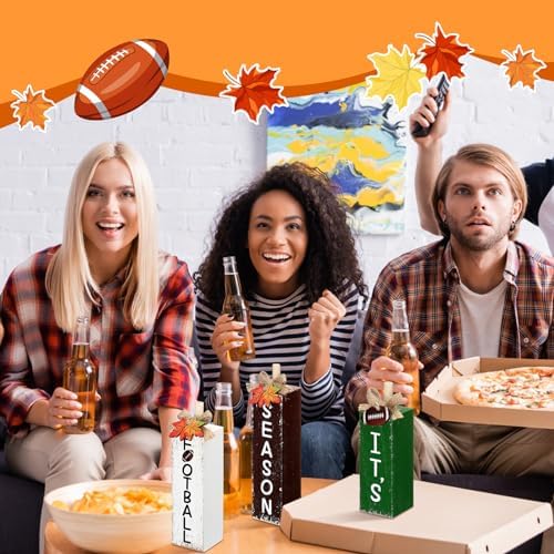 Redbaker 3 Pcs Football Fall Decor, Football Wooden Centerpieces for Table