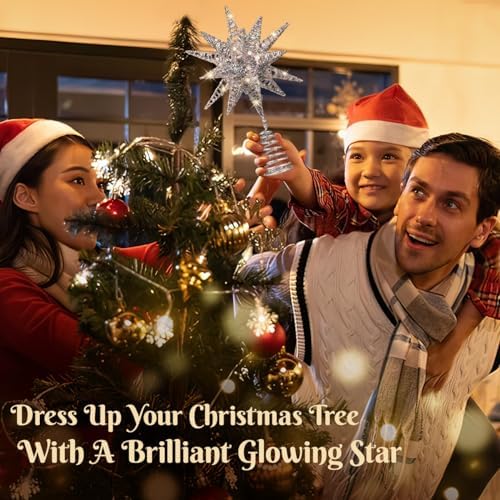 Luxspire Christmas Tree Topper, 11" Lighted 3D Starburst Tree Star, Silver