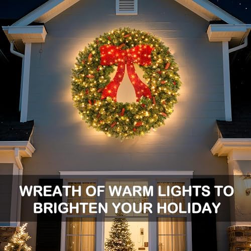 SHareconn 48Inch Large Artificial Prelit Christmas Wreath for Outdoor Decor