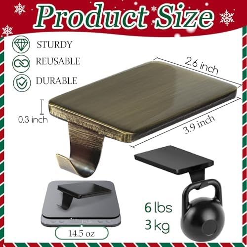 HMASYO Christmas Stocking Holders for Mantle Set of 4, Heavy Duty Cast Iron Stocking Hangers Base, Low Profile Weighted Stocking Holder Hooks for Fireplace Tabletop Shelf Christmas Decoration, Bronze