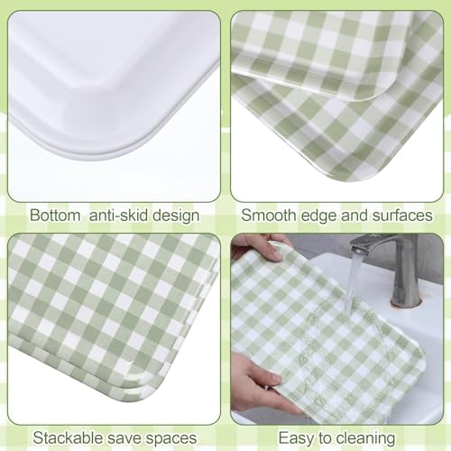 Vesici 3 Pcs Sage Green Gingham Serving Trays 13 x 10 Inch Melamine Platter