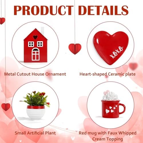 Valentine's Day Decorations for Home Office 8 PCS Tiered Tray Decor Set