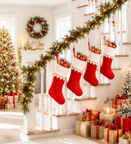 Christmas Stockings Bulk 24 Pack - 15 Inch Red Felt Xmas Stockings, Large Santa Stockings for Holiday Fireplace Hanging Decor