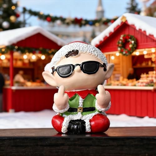 Christmas Elf Finger Statue Christmas Party Decor Mini Artificial Stone Figurine Sculpture Cute Cartoon Tabletop Ornaments for Xmas Funny Gifts