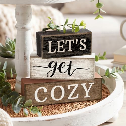 Moucuny 4 Pcs Farmhouse Table Decor Inspirational Wood Signs Let's Get Cozy