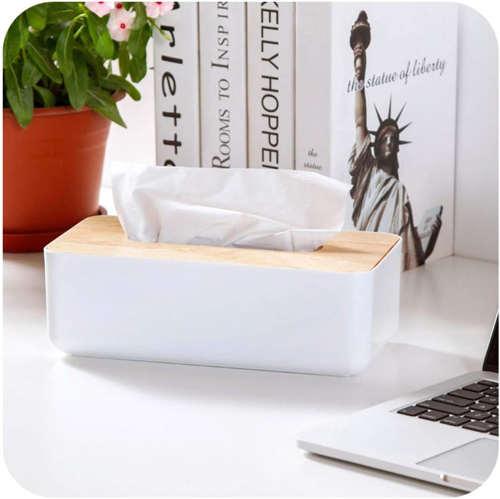 Wood Tissue Box Cover Gloves Box Holder Wooden Rectangular Tissue / White / 10.2 x 5.1 x 4.5 / Large