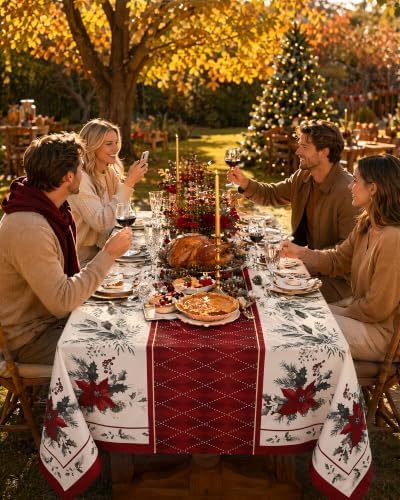 Christmas Tablecloth Rectangular, Holiday Dining Decor, 52x70 Inch