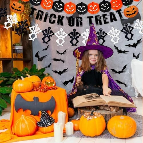 Halloween Party Decorations Kit Including Happy Halloween Paper Banner Trick or Treat Sign Garland Bat Ghost Pumpkin Happy Halloweens Indoor Decorations